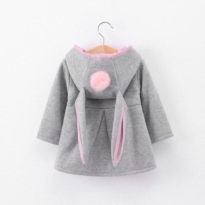 High quality Cute Rabbit Ear Hooded Girls Coat Autumn Tops Kids Warm Jacket Outerwear