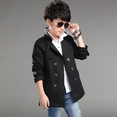 Pattern Casual Boys Belted Trench Coat, Toddler Trench Coats Black And White Market