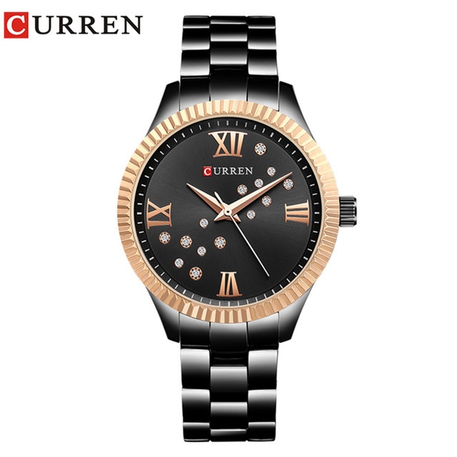 High quality Curren Womens Watches Top Brand Luxury Gold Black Quartz Watch Waterproof Full Steel Watches