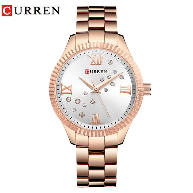High quality Curren Womens Watches Top Brand Luxury Gold Black Quartz Watch Waterproof Full Steel Watches