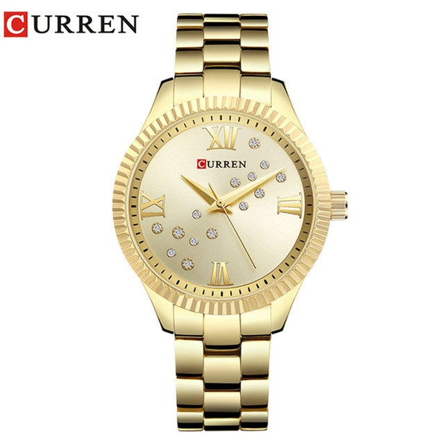 High quality Curren Womens Watches Top Brand Luxury Gold Black Quartz Watch Waterproof Full Steel Watches