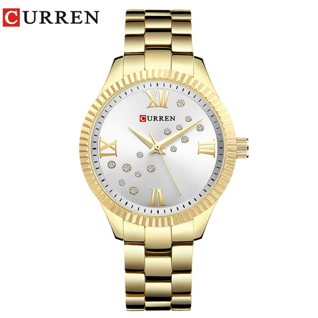 High quality Curren Womens Watches Top Brand Luxury Gold Black Quartz Watch Waterproof Full Steel Watches