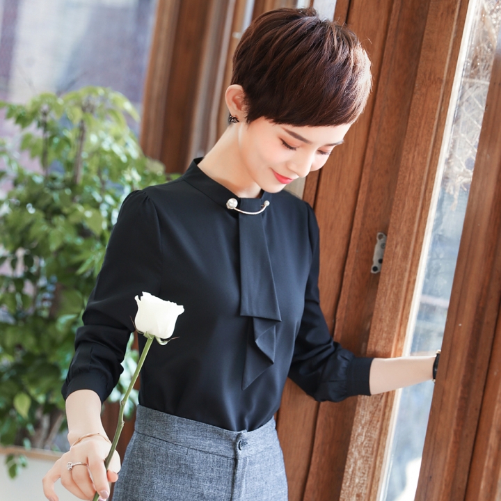 High quality Loose o-neck women formal blouse long sleeve elegant casual chiffon shirts ladies office work tops