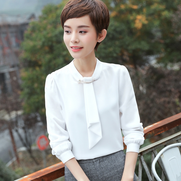 High quality Loose o-neck women formal blouse long sleeve elegant casual chiffon shirts ladies office work tops