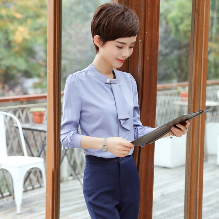 High quality Loose o-neck women formal blouse long sleeve elegant casual chiffon shirts ladies office work tops