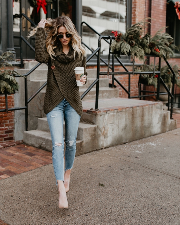 High quality Hot Sweater ladies korea lace up knitted women sweaters and pullovers loose winter sweater