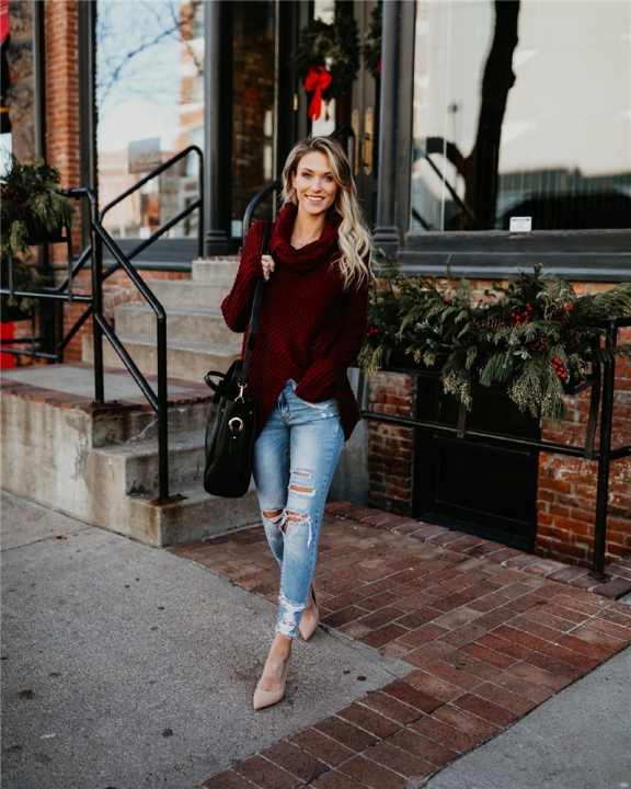 High quality Hot Sweater ladies korea lace up knitted women sweaters and pullovers loose winter sweater