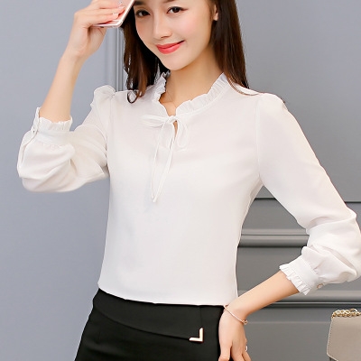 High quality Spring  Korean Casual Chiffon Blouse Shirt Pink White Office Women Shirt Chiffon Women Tops