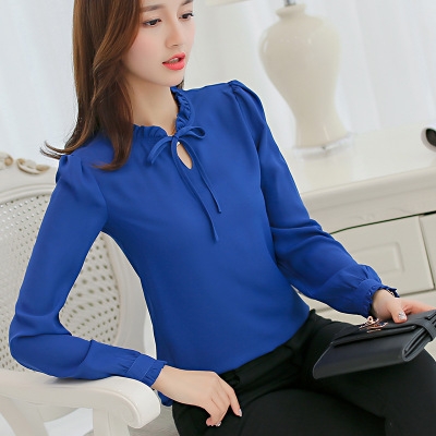 High quality Spring  Korean Casual Chiffon Blouse Shirt Pink White Office Women Shirt Chiffon Women Tops