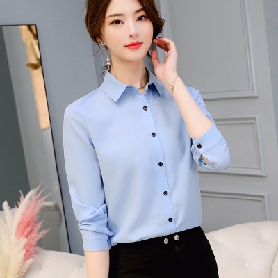 High quality Office Lady Spring Summer Long Sleeved Solid Shirt plus size Blouses Shirts Blusas