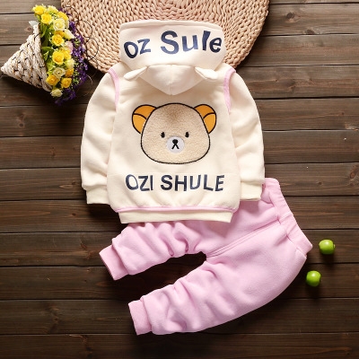 High quality Winter Baby Clothes Set Long Sleeve Fleece Cartoon Boys Tops Vest  velvet Pants 3pcs Thick Warm Suit