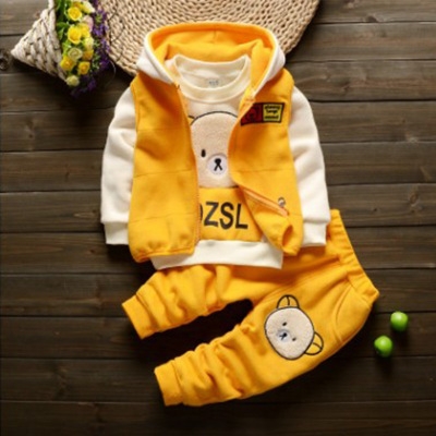 High quality Winter Baby Clothes Set Long Sleeve Fleece Cartoon Boys Tops Vest  velvet Pants 3pcs Thick Warm Suit