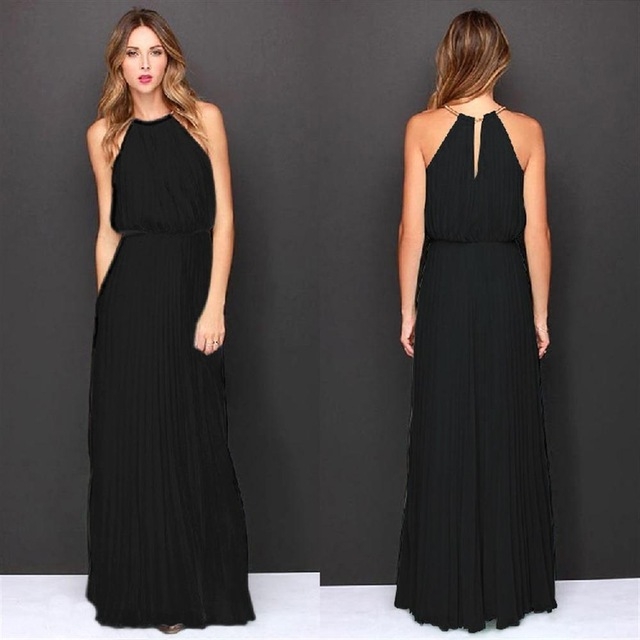High quality Hot Sleeveless Halter Pleated Sexy Dress Maxi Long Slim Dresses Casual Loose Chiffon Sundress