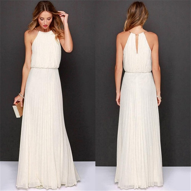 High quality Hot Sleeveless Halter Pleated Sexy Dress Maxi Long Slim Dresses Casual Loose Chiffon Sundress