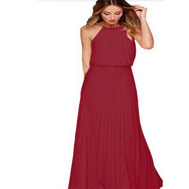 High quality Hot Sleeveless Halter Pleated Sexy Dress Maxi Long Slim Dresses Casual Loose Chiffon Sundress