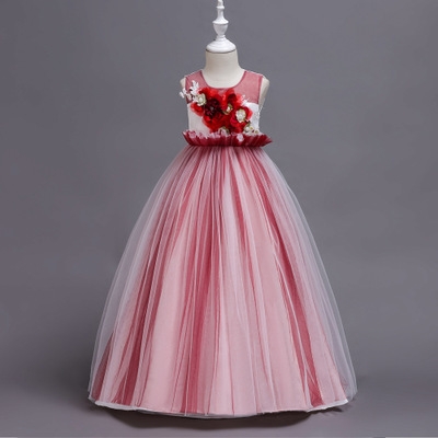2021 High quality Girls Princess Dress Floral Embroidery Dress Summer Kids Tulle Dresses for Girls Party Dress