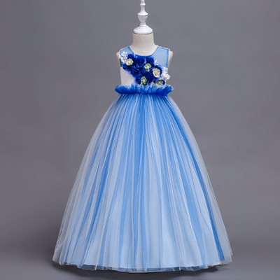 2021 High quality Girls Princess Dress Floral Embroidery Dress Summer Kids Tulle Dresses for Girls Party Dress
