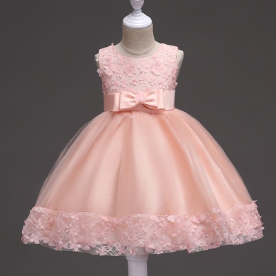 2021 High quality Flower Appliques Girls Dresses for Party Baby Girls Clothes Tulle Sleeveless Princess Wedding Dress