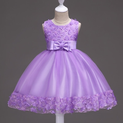 2021 High quality Flower Appliques Girls Dresses for Party Baby Girls Clothes Tulle Sleeveless Princess Wedding Dress