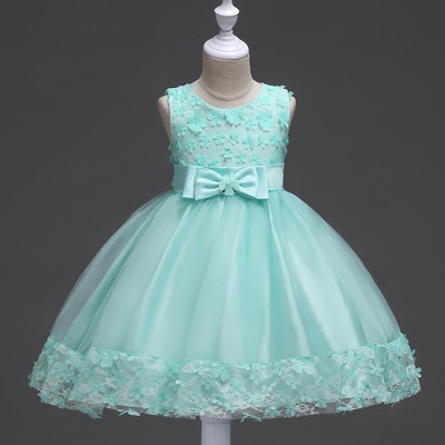 2021 High quality Flower Appliques Girls Dresses for Party Baby Girls Clothes Tulle Sleeveless Princess Wedding Dress