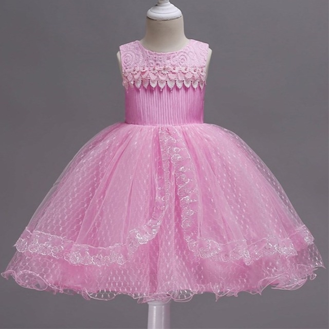 2021 High quality Princess Girl Party Dresses Flower Petals Bow Wedding Dress for Christmas Kids Birthday Clothes