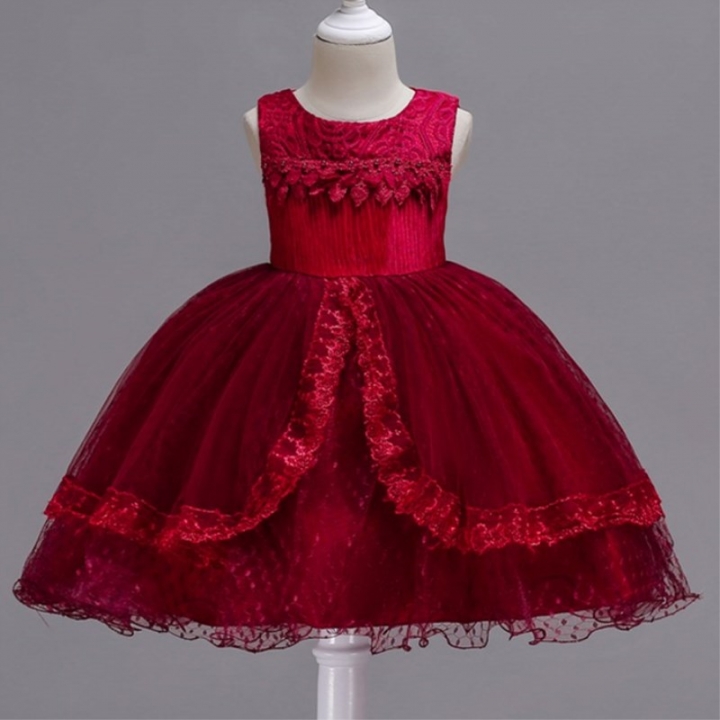 2021 High quality Princess Girl Party Dresses Flower Petals Bow Wedding Dress for Christmas Kids Birthday Clothes
