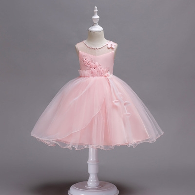 2021 High quality Girl Summer pearl Floral Gown Dress For Girls Princess Birthday Party Dresses Kids Wedding Dress