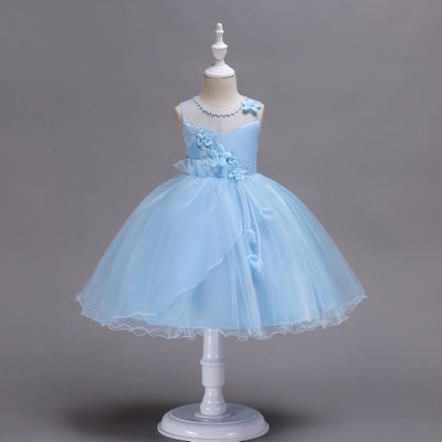 2021 High quality Girl Summer pearl Floral Gown Dress For Girls Princess Birthday Party Dresses Kids Wedding Dress