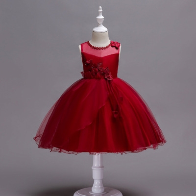 2021 High quality Girl Summer pearl Floral Gown Dress For Girls Princess Birthday Party Dresses Kids Wedding Dress