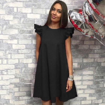 High quality Women Ruffle shoulder summer dress Vintage A-Line Loose short dresses Female Vestidos