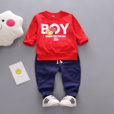 2021 High quality Children's Suit Cartoon Infant Clothing Children's Wear Boys Cotton Long-Sleeved Top Pant 2pcs