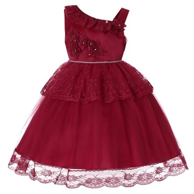 2021 High quality Kid Girl Dresses Lace Flower Tutu Dress Formal Wedding Bowknot Outfits Princess Party Dress
