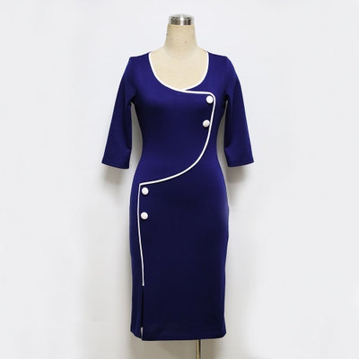 2021 High quality Dress Women&apos;s Elegant Female Deep V-neck Seven-point Sleeve Front Slit
