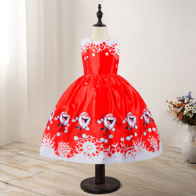 2021 High quality Girl Christmas Dress Baby Snowman Holiday Children Clothing Party Kids Santa Claus Costume Gift