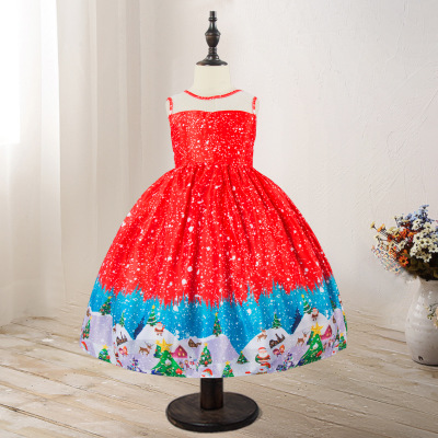 2021 High quality Girl Christmas Dress Baby Snowman Holiday Children Clothing Party Kids Santa Claus Costume Gift