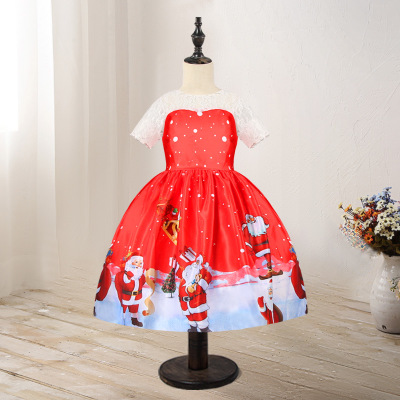 2021 High quality Girl Christmas Dress Baby Snowman Holiday Children Clothing Party Kids Santa Claus Costume Gift