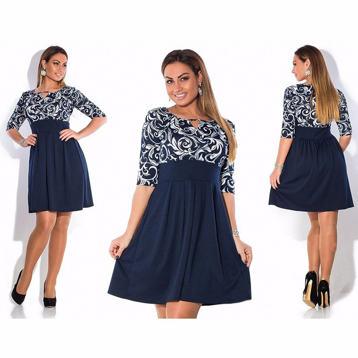 2021 High quality plus size women clothing dress L-6xl Autumn printing Dress casual women patchwork party dresses