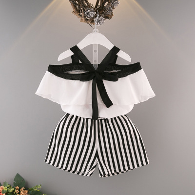 2021 High quality Infant Baby Girl Summer Sweet Dress Ruffles Solid Backless Cross A-Line Knee-Length Overalls Dress