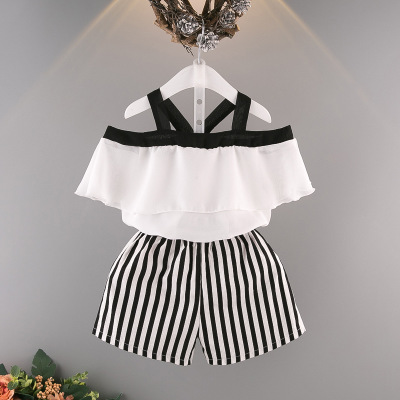 2021 High quality Infant Baby Girl Summer Sweet Dress Ruffles Solid Backless Cross A-Line Knee-Length Overalls Dress