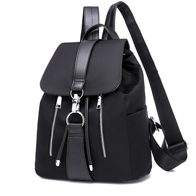 High quality Women Backpack School Bags For Teenager Girls Nylon Zipper Lock Design Black Femme Mochila Backpack
