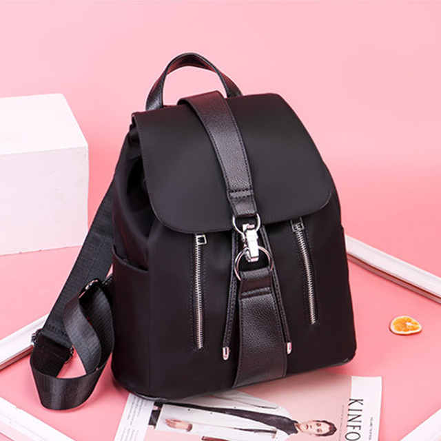 High quality Women Backpack School Bags For Teenager Girls Nylon Zipper Lock Design Black Femme Mochila Backpack