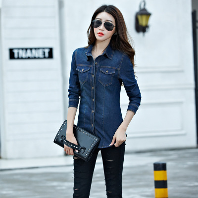 High quality Cotton cowboy shirt Tops Ms slim women's shirt Korea Long sleeve student clothing cowboy Thin coat