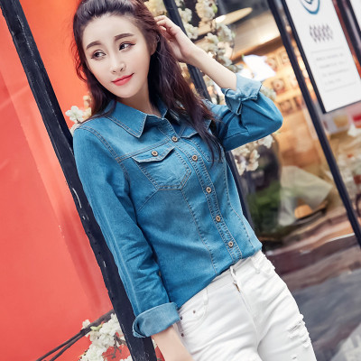 High quality Cotton cowboy shirt Tops Ms slim women's shirt Korea Long sleeve student clothing cowboy Thin coat