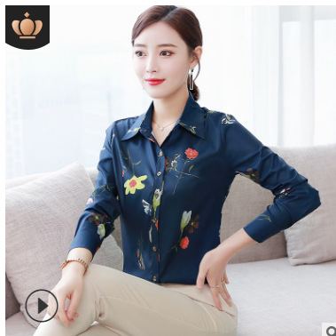 High quality floral print long sleeve blouse Korean version women shirt office formal clothes