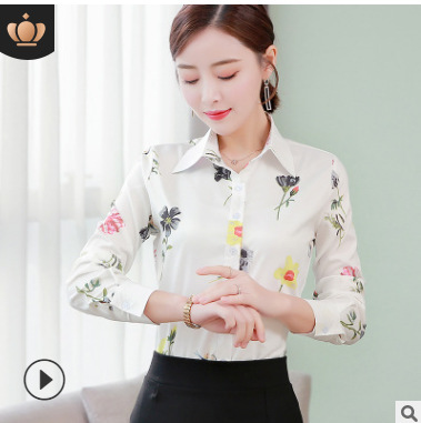 High quality floral print long sleeve blouse Korean version women shirt office formal clothes