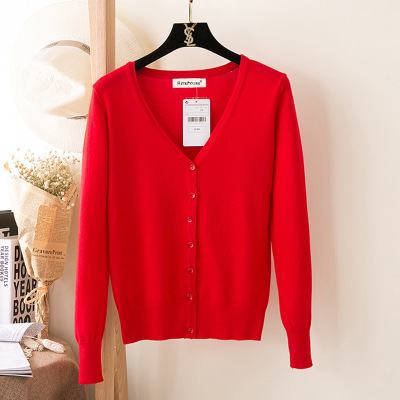 High quality Cardigan Sweater Women Solid Color V-Neck Long Sleeve Crochet Knit Sweater Coat