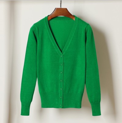 High quality Cardigan Sweater Women Solid Color V-Neck Long Sleeve Crochet Knit Sweater Coat