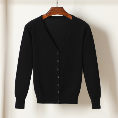 High quality Cardigan Sweater Women Solid Color V-Neck Long Sleeve Crochet Knit Sweater Coat
