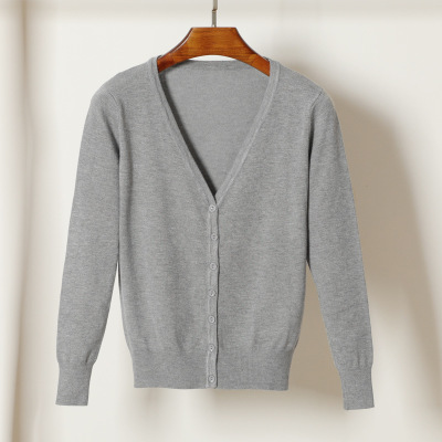 High quality Cardigan Sweater Women Solid Color V-Neck Long Sleeve Crochet Knit Sweater Coat