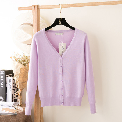 High quality Cardigan Sweater Women Solid Color V-Neck Long Sleeve Crochet Knit Sweater Coat